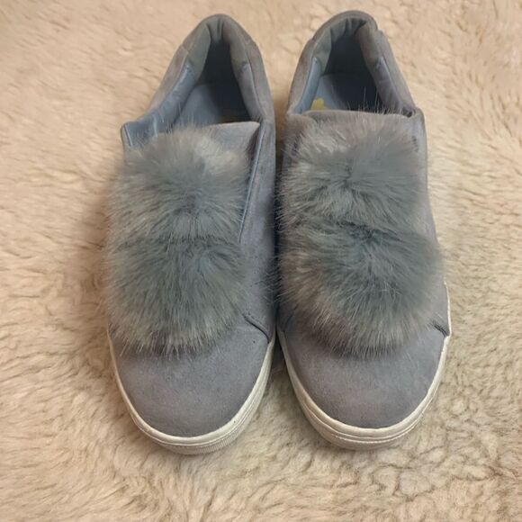 Anthropologie Sam Edelman Leya Fur Sneaker Dusty Blue Suede size 8 - Picture 2 of 9